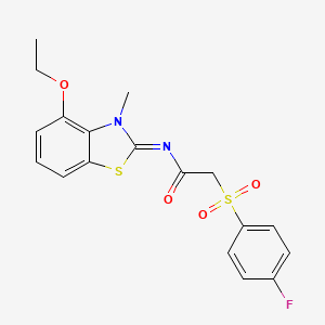molecular formula C18H17FN2O4S2 B2770949 N-[(2E)-4-ethoxy-3-methyl-2,3-dihydro-1,3-benzothiazol-2-ylidene]-2-(4-fluorobenzenesulfonyl)acetamide CAS No. 895483-92-8