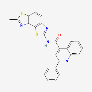 molecular formula C25H16N4OS2 B2770960 N-{11-methyl-3,10-dithia-5,12-diazatricyclo[7.3.0.0^{2,6}]dodeca-1(9),2(6),4,7,11-pentaen-4-yl}-2-phenylquinoline-4-carboxamide CAS No. 476641-02-8