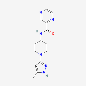 molecular formula C14H18N6O B2770968 N-[1-(5-methyl-1H-pyrazol-3-yl)piperidin-4-yl]pyrazine-2-carboxamide CAS No. 2034208-49-4