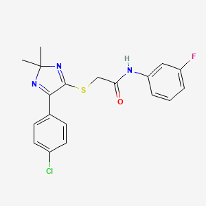 2-((5-(4-chlorophenyl)-2,2-dimethyl-2H-imidazol-4-yl)thio)-N-(3-fluorophenyl)acetamide