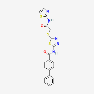 molecular formula C20H15N5O2S3 B2771035 N-[5-({[(1,3-thiazol-2-yl)carbamoyl]methyl}sulfanyl)-1,3,4-thiadiazol-2-yl]-[1,1'-biphenyl]-4-carboxamide CAS No. 392299-84-2