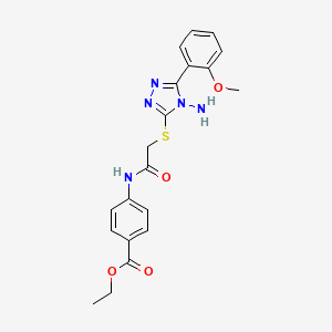 molecular formula C20H21N5O4S B2771109 ethyl 4-(2-{[4-amino-5-(2-methoxyphenyl)-4H-1,2,4-triazol-3-yl]sulfanyl}acetamido)benzoate CAS No. 905761-81-1