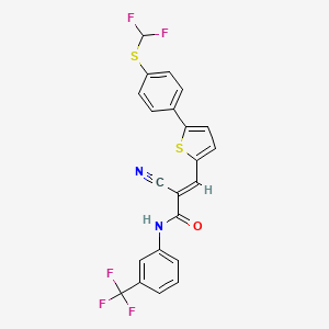 molecular formula C22H13F5N2OS2 B2771178 (E)-2-cyano-3-[5-[4-(difluoromethylsulfanyl)phenyl]thiophen-2-yl]-N-[3-(trifluoromethyl)phenyl]prop-2-enamide CAS No. 326916-61-4
