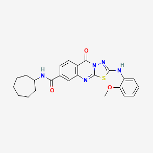 N-cycloheptyl-2-[(2-methoxyphenyl)amino]-5-oxo-5H-[1,3,4]thiadiazolo[2,3-b]quinazoline-8-carboxamide