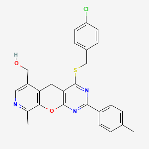 (4-((4-chlorobenzyl)thio)-9-methyl-2-(p-tolyl)-5H-pyrido[4',3':5,6]pyrano[2,3-d]pyrimidin-6-yl)methanol