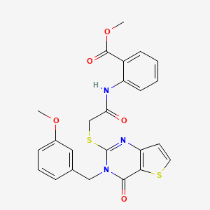 molecular formula C24H21N3O5S2 B2771188 Methyl 2-[({[3-(3-methoxybenzyl)-4-oxo-3,4-dihydrothieno[3,2-d]pyrimidin-2-yl]sulfanyl}acetyl)amino]benzoate CAS No. 1252919-66-6