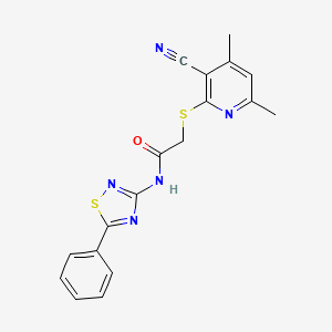 molecular formula C18H15N5OS2 B2771191 2-(3-cyano-4,6-dimethylpyridin-2-yl)sulfanyl-N-(5-phenyl-1,2,4-thiadiazol-3-yl)acetamide CAS No. 690270-01-0