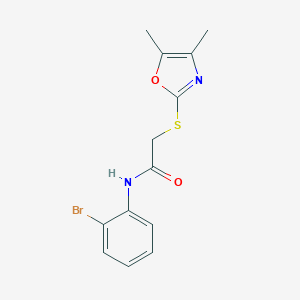 molecular formula C13H13BrN2O2S B277121 N-(2-bromophenyl)-2-[(4,5-dimethyl-1,3-oxazol-2-yl)sulfanyl]acetamide 