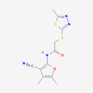 molecular formula C12H12N4O2S2 B277123 N-(3-cyano-4,5-dimethyl-2-furyl)-2-[(5-methyl-1,3,4-thiadiazol-2-yl)sulfanyl]acetamide 