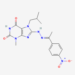 molecular formula C18H21N7O4 B2771259 (E)-7-isobutyl-3-methyl-8-(2-(1-(4-nitrophenyl)ethylidene)hydrazinyl)-1H-purine-2,6(3H,7H)-dione CAS No. 682776-56-3