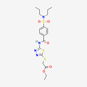 molecular formula C19H26N4O5S3 B2771266 ethyl 2-({5-[4-(dipropylsulfamoyl)benzamido]-1,3,4-thiadiazol-2-yl}sulfanyl)acetate CAS No. 392318-66-0