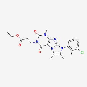 molecular formula C22H24ClN5O4 B2771285 ethyl 3-(8-(3-chloro-2-methylphenyl)-1,6,7-trimethyl-2,4-dioxo-1H-imidazo[2,1-f]purin-3(2H,4H,8H)-yl)propanoate CAS No. 887459-93-0