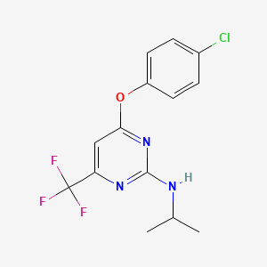 molecular formula C14H13ClF3N3O B2771336 4-(4-chlorophenoxy)-N-isopropyl-6-(trifluoromethyl)-2-pyrimidinamine CAS No. 339011-38-0