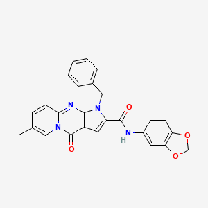 molecular formula C26H20N4O4 B2771379 N-(2H-1,3-benzodioxol-5-yl)-6-benzyl-12-methyl-2-oxo-1,6,8-triazatricyclo[7.4.0.0^{3,7}]trideca-3(7),4,8,10,12-pentaene-5-carboxamide CAS No. 900272-11-9