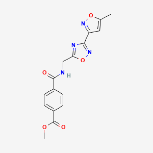 molecular formula C16H14N4O5 B2771390 Methyl 4-(((3-(5-methylisoxazol-3-yl)-1,2,4-oxadiazol-5-yl)methyl)carbamoyl)benzoate CAS No. 2034551-47-6
