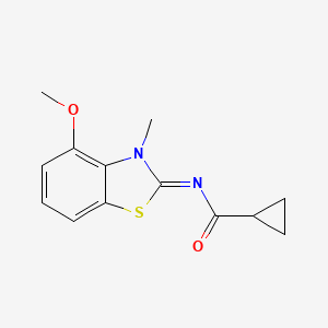 molecular formula C13H14N2O2S B2771393 N-(4-methoxy-3-methyl-1,3-benzothiazol-2-ylidene)cyclopropanecarboxamide CAS No. 441291-16-3