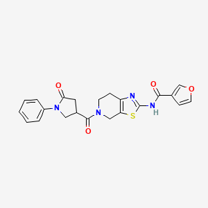 molecular formula C22H20N4O4S B2771400 N-(5-(5-oxo-1-phenylpyrrolidine-3-carbonyl)-4,5,6,7-tetrahydrothiazolo[5,4-c]pyridin-2-yl)furan-3-carboxamide CAS No. 1428379-58-1