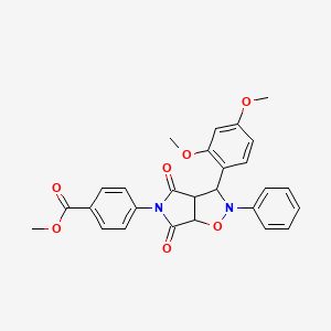 molecular formula C27H24N2O7 B2771414 methyl 4-[3-(2,4-dimethoxyphenyl)-4,6-dioxo-2-phenyl-hexahydro-2H-pyrrolo[3,4-d][1,2]oxazol-5-yl]benzoate CAS No. 476409-99-1