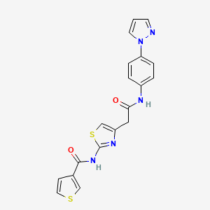 molecular formula C19H15N5O2S2 B2771501 N-(4-(2-((4-(1H-pyrazol-1-yl)phenyl)amino)-2-oxoethyl)thiazol-2-yl)thiophene-3-carboxamide CAS No. 1207047-97-9