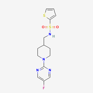 molecular formula C14H17FN4O2S2 B2771538 N-((1-(5-fluoropyrimidin-2-yl)piperidin-4-yl)methyl)thiophene-2-sulfonamide CAS No. 2034470-93-2