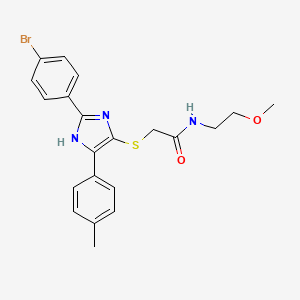 molecular formula C21H22BrN3O2S B2771569 2-{[2-(4-BROMOPHENYL)-5-(4-METHYLPHENYL)-1H-IMIDAZOL-4-YL]SULFANYL}-N-(2-METHOXYETHYL)ACETAMIDE CAS No. 901259-64-1