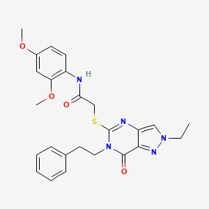 molecular formula C25H27N5O4S B2771592 N-(2,4-dimethoxyphenyl)-2-{[2-ethyl-7-oxo-6-(2-phenylethyl)-2H,6H,7H-pyrazolo[4,3-d]pyrimidin-5-yl]sulfanyl}acetamide CAS No. 932284-92-9