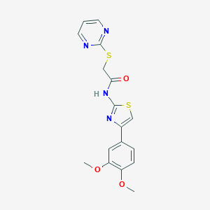 molecular formula C17H16N4O3S2 B277163 N-[4-(3,4-dimethoxyphenyl)-1,3-thiazol-2-yl]-2-(2-pyrimidinylsulfanyl)acetamide 