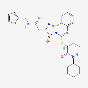 molecular formula C27H31N5O4S B2771646 N-cyclohexyl-2-[(2-{2-[(2-furylmethyl)amino]-2-oxoethyl}-3-oxo-2,3-dihydroimidazo[1,2-c]quinazolin-5-yl)thio]butanamide CAS No. 1173772-34-3