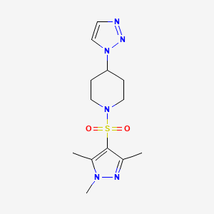 molecular formula C13H20N6O2S B2771666 4-(1H-1,2,3-triazol-1-yl)-1-[(1,3,5-trimethyl-1H-pyrazol-4-yl)sulfonyl]piperidine CAS No. 2320505-14-2