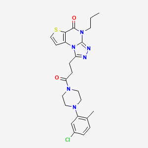 molecular formula C24H27ClN6O2S B2771685 1-{3-[4-(5-chloro-2-methylphenyl)piperazin-1-yl]-3-oxopropyl}-4-propylthieno[2,3-e][1,2,4]triazolo[4,3-a]pyrimidin-5(4H)-one CAS No. 1215593-93-3