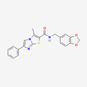 molecular formula C21H17N3O3S B2771701 N-[(2H-1,3-benzodioxol-5-yl)methyl]-3-methyl-6-phenylimidazo[2,1-b][1,3]thiazole-2-carboxamide CAS No. 852133-35-8
