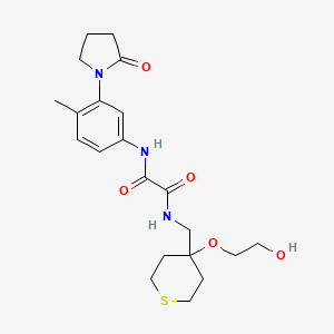 molecular formula C21H29N3O5S B2771816 N'-{[4-(2-hydroxyethoxy)thian-4-yl]methyl}-N-[4-methyl-3-(2-oxopyrrolidin-1-yl)phenyl]ethanediamide CAS No. 2319837-92-6