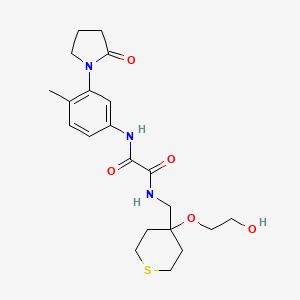 molecular formula C21H29N3O5S B2771816 N1-((4-(2-hydroxyethoxy)tetrahydro-2H-thiopyran-4-yl)methyl)-N2-(4-methyl-3-(2-oxopyrrolidin-1-yl)phenyl)oxalamide CAS No. 2319837-92-6