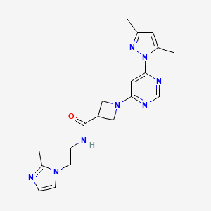 molecular formula C19H24N8O B2771822 1-(6-(3,5-dimethyl-1H-pyrazol-1-yl)pyrimidin-4-yl)-N-(2-(2-methyl-1H-imidazol-1-yl)ethyl)azetidine-3-carboxamide CAS No. 2034232-77-2