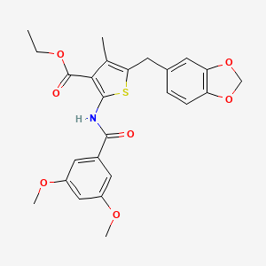 molecular formula C25H25NO7S B2771833 Ethyl 5-(benzo[d][1,3]dioxol-5-ylmethyl)-2-(3,5-dimethoxybenzamido)-4-methylthiophene-3-carboxylate CAS No. 476365-53-4