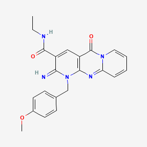 molecular formula C22H21N5O3 B2771922 N-ethyl-6-imino-7-[(4-methoxyphenyl)methyl]-2-oxo-1,7,9-triazatricyclo[8.4.0.0^{3,8}]tetradeca-3(8),4,9,11,13-pentaene-5-carboxamide CAS No. 371925-01-8