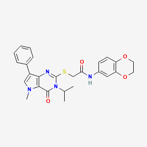 molecular formula C26H26N4O4S B2771950 N-(2,3-dihydro-1,4-benzodioxin-6-yl)-2-{[5-methyl-4-oxo-7-phenyl-3-(propan-2-yl)-3H,4H,5H-pyrrolo[3,2-d]pyrimidin-2-yl]sulfanyl}acetamide CAS No. 1112034-93-1