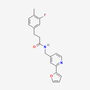 molecular formula C20H19FN2O2 B2772026 3-(3-fluoro-4-methylphenyl)-N-((2-(furan-2-yl)pyridin-4-yl)methyl)propanamide CAS No. 2034593-27-4