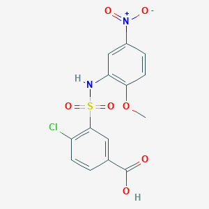 molecular formula C14H11ClN2O7S B2772043 4-Chloro-3-[(2-methoxy-5-nitrophenyl)sulfamoyl]benzoic acid CAS No. 327092-59-1