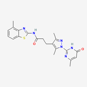 molecular formula C21H22N6O2S B2772060 3-(3,5-dimethyl-1-(4-methyl-6-oxo-1,6-dihydropyrimidin-2-yl)-1H-pyrazol-4-yl)-N-(4-methylbenzo[d]thiazol-2-yl)propanamide CAS No. 1171031-09-6
