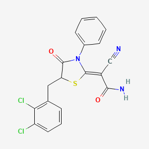 molecular formula C19H13Cl2N3O2S B2772098 (Z)-2-cyano-2-(5-(2,3-dichlorobenzyl)-4-oxo-3-phenylthiazolidin-2-ylidene)acetamide CAS No. 488089-93-6