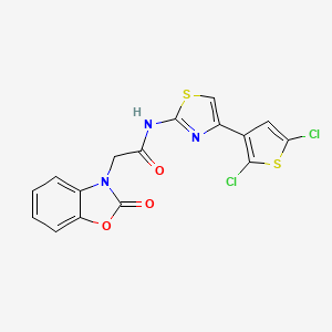 molecular formula C16H9Cl2N3O3S2 B2772105 N-(4-(2,5-dichlorothiophen-3-yl)thiazol-2-yl)-2-(2-oxobenzo[d]oxazol-3(2H)-yl)acetamide CAS No. 1207059-36-6