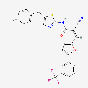 molecular formula C26H18F3N3O2S B2772127 (2Z)-2-cyano-N-[5-(4-methylbenzyl)-1,3-thiazol-2-yl]-3-{5-[3-(trifluoromethyl)phenyl]furan-2-yl}prop-2-enamide CAS No. 314251-66-6