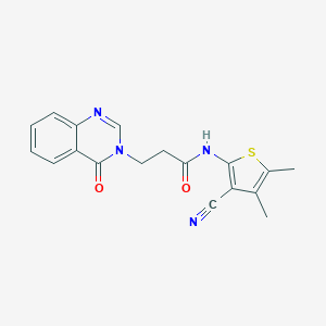 molecular formula C18H16N4O2S B277213 N-(3-cyano-4,5-dimethylthiophen-2-yl)-3-(4-oxoquinazolin-3(4H)-yl)propanamide 