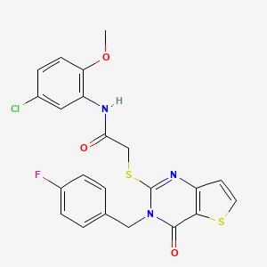 molecular formula C22H17ClFN3O3S2 B2772148 N-(5-chloro-2-methoxyphenyl)-2-({3-[(4-fluorophenyl)methyl]-4-oxo-3H,4H-thieno[3,2-d]pyrimidin-2-yl}sulfanyl)acetamide CAS No. 1252917-95-5
