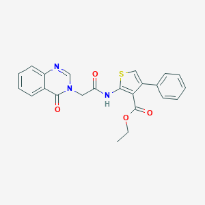 molecular formula C23H19N3O4S B277215 ethyl 2-{[(4-oxoquinazolin-3(4H)-yl)acetyl]amino}-4-phenylthiophene-3-carboxylate 