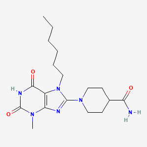 1-(7-hexyl-3-methyl-2,6-dioxo-2,3,6,7-tetrahydro-1H-purin-8-yl)piperidine-4-carboxamide