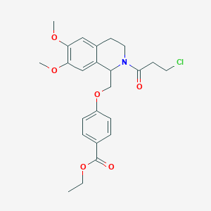 molecular formula C24H28ClNO6 B2772175 ethyl 4-{[2-(3-chloropropanoyl)-6,7-dimethoxy-1,2,3,4-tetrahydroisoquinolin-1-yl]methoxy}benzoate CAS No. 449766-38-5