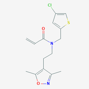 molecular formula C15H17ClN2O2S B2772190 N-[(4-Chlorothiophen-2-yl)methyl]-N-[2-(3,5-dimethyl-1,2-oxazol-4-yl)ethyl]prop-2-enamide CAS No. 2411266-19-6