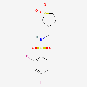 molecular formula C11H13F2NO4S2 B2772279 N-((1,1-dioxidotetrahydrothiophen-3-yl)methyl)-2,4-difluorobenzenesulfonamide CAS No. 1234843-28-7